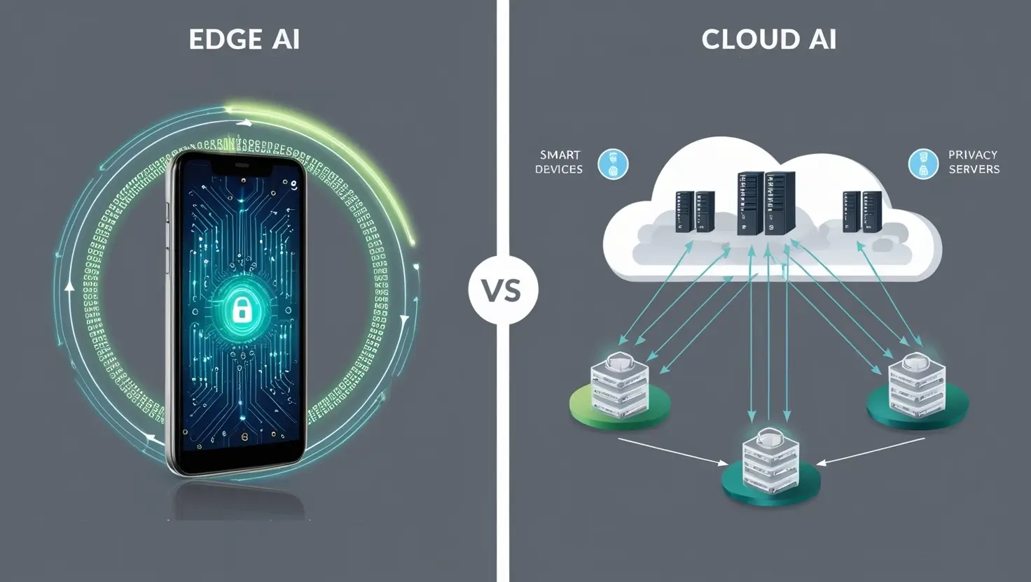 A_comparative_illustration_showcasing EDGE AI VS Cloud AI AI comparative illustration showcasing EDGE AI VS Cloud AI