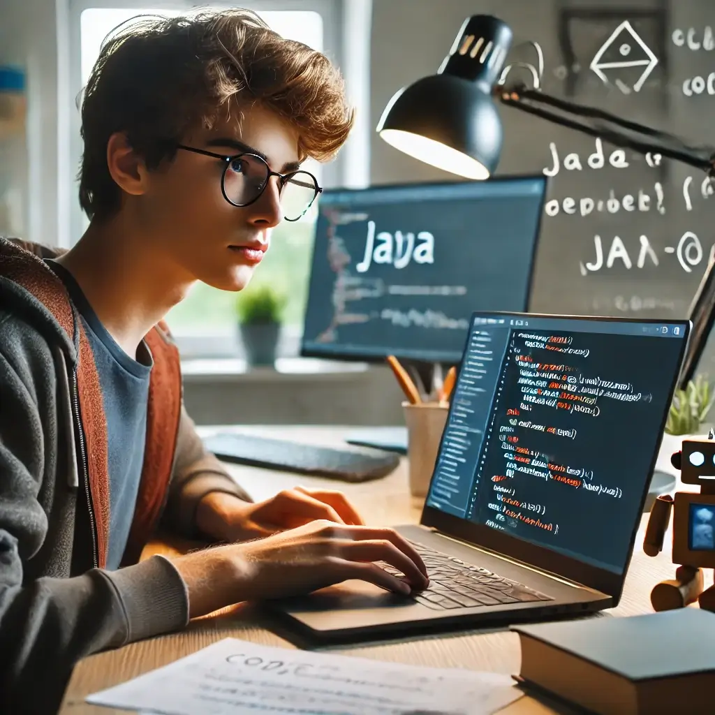 Teen learning AI programming with Java.