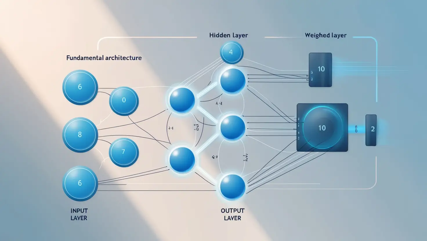 Basic structure of a neural network with input, hidden, and output layers